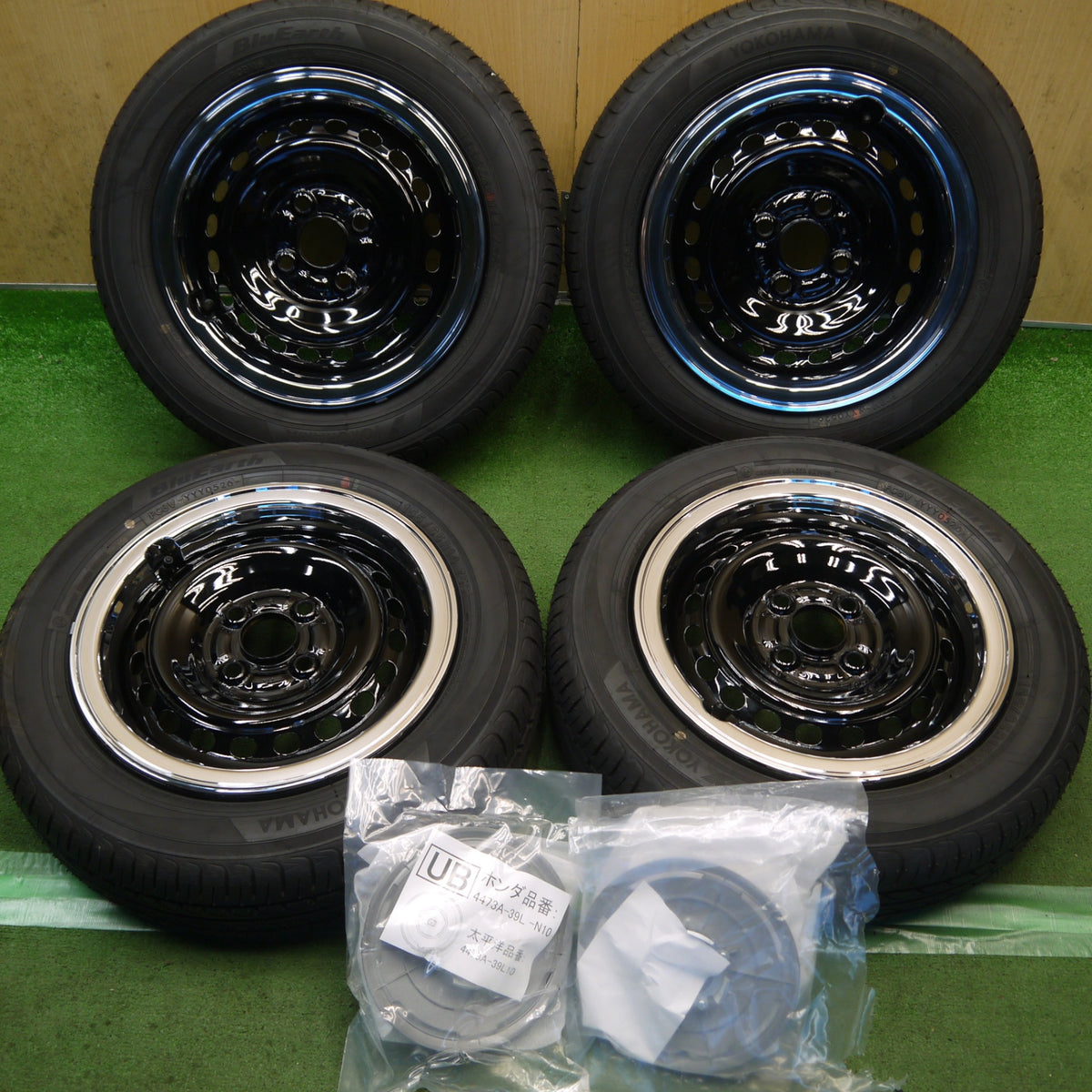 新車外し！26年！キャップ付き◎ホンダ N-BOX JOY 純正 スチール 155/65R14 ヨコハマ ブルーアース AE01K 14インチ Nボックス ジョイ PCD100/4H◎6091102Hノ