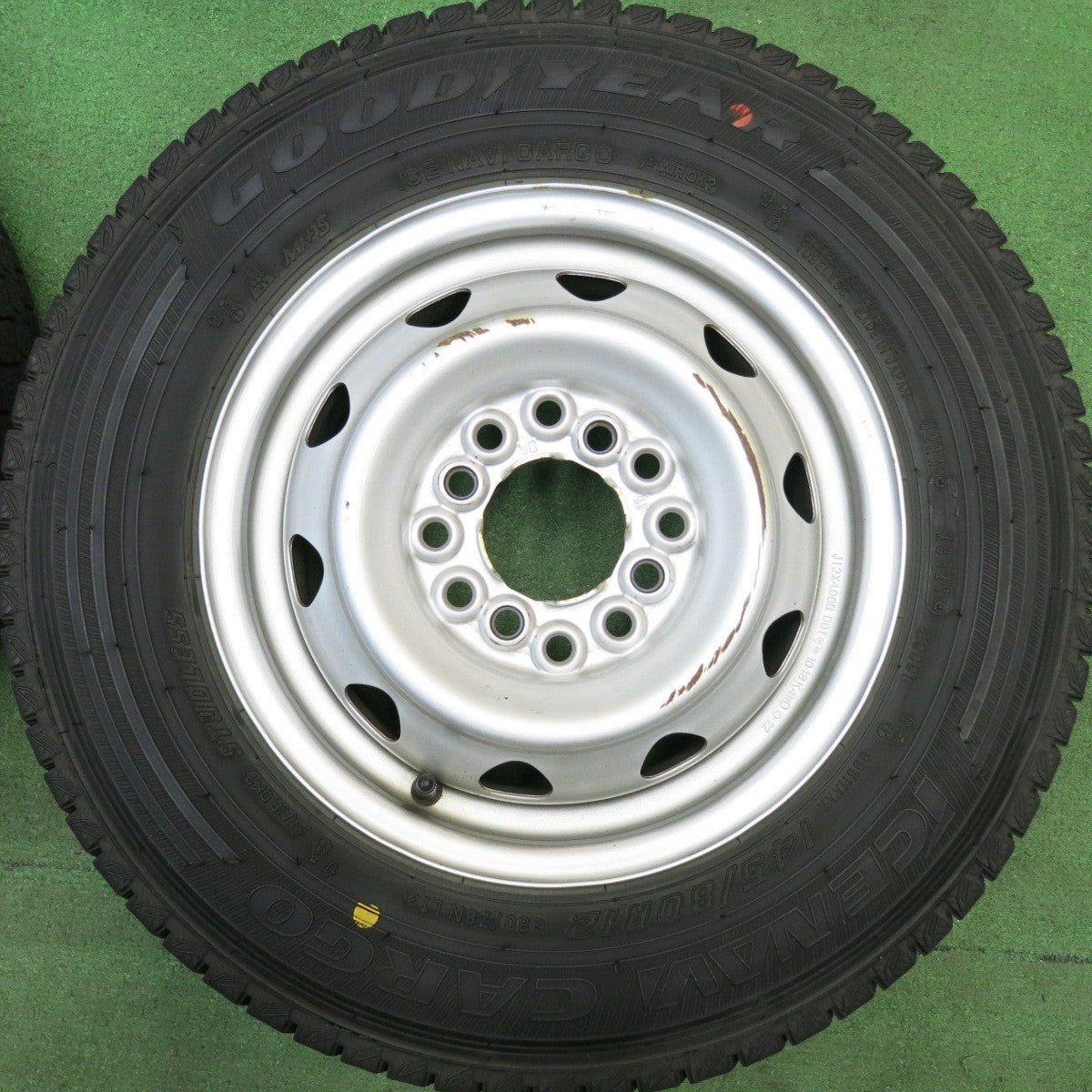 バリ溝！9分★スタッドレス 145/80R12 80/78N グッドイヤー アイスナビ CARGO スチール ホイール 12インチ カーゴ PCD100 110 114.3/4H マルチ★6032907HAス
