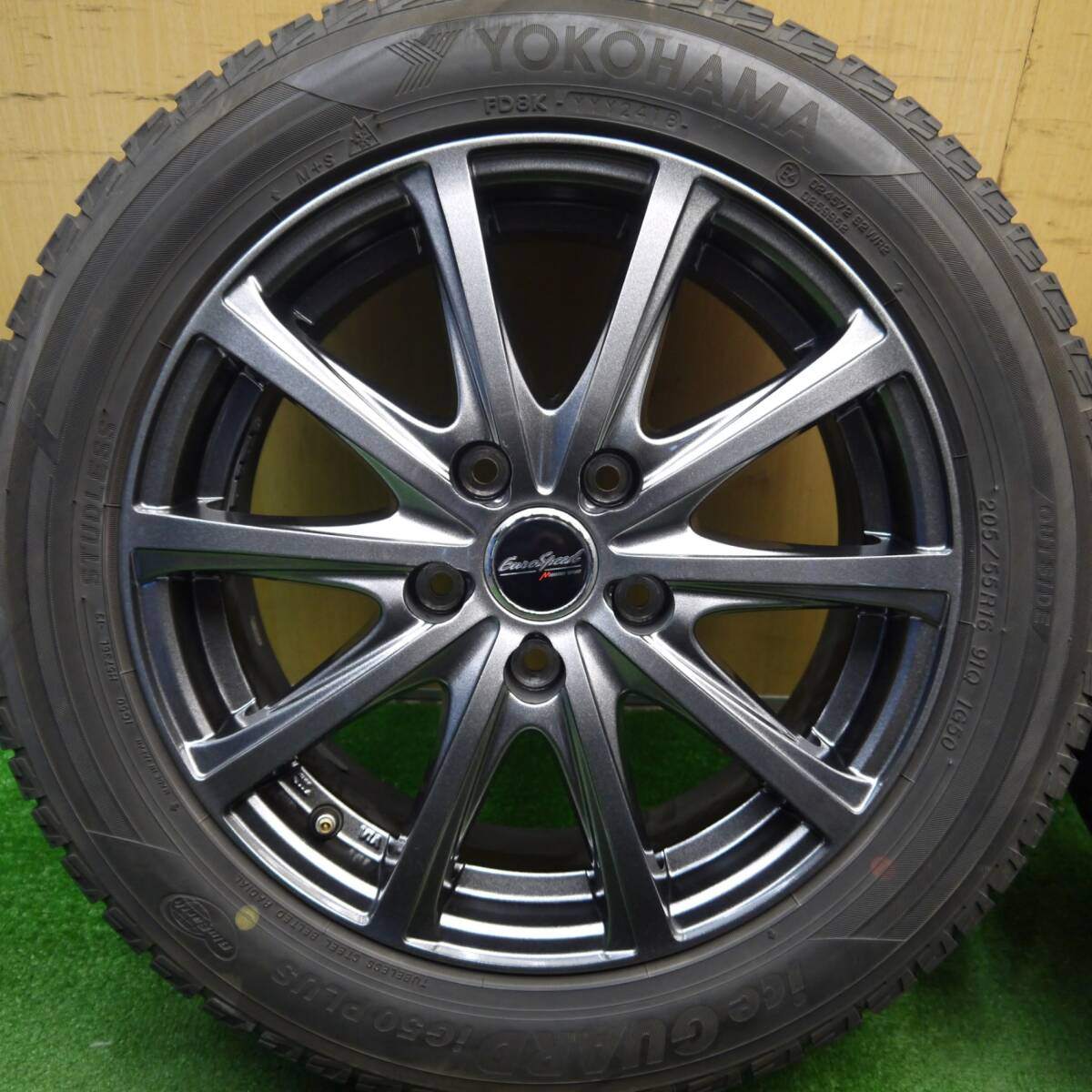 バリ溝！キレイ！8.5分★スタッドレス 205/55R16 ヨコハマ アイスガード iG50 プラス EuroSpeed MANARAY SPORT ユーロスピード 16インチ PCD114.3/5H★5031805Hス