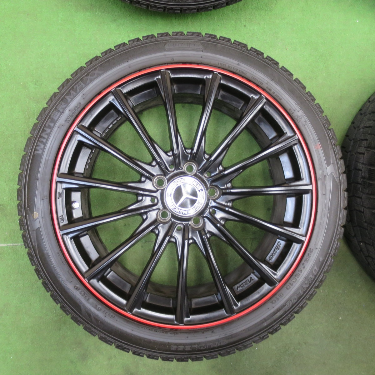 バリ溝！22年！キレイ！9.5分★ベンツ 等 EUROTECH STAGE TW15 225/45R18 スタッドレス ダンロップ ウインターマックス WM02 18インチ ユーロテック ステージ PCD112/5H★6022401TTス