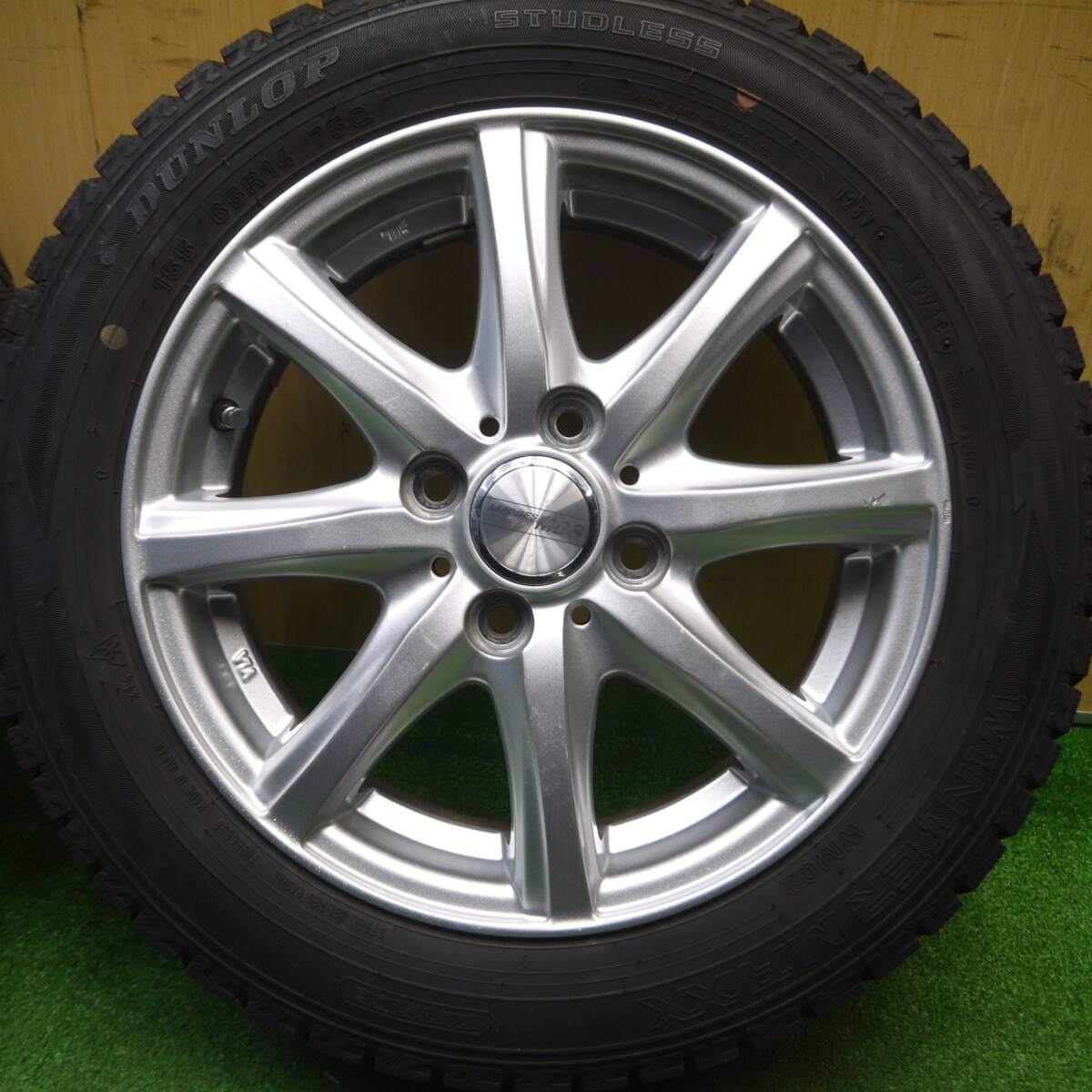バリ溝！9分★スタッドレス 155/65R14 ダンロップ ウインターマックス WM02 MACBES MB8 マクベス 14インチ PCD100/4H★4122003Hス