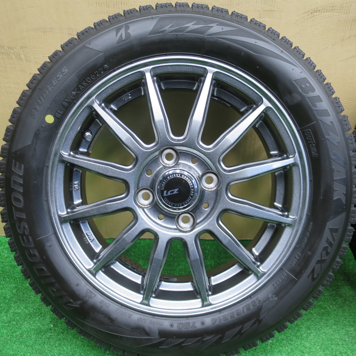バリ溝！22年！キレイ！ほぼ10分★スタッドレス 155/65R14 ブリヂストン ブリザック VRX2 LCZ 012 社外 アルミ 14インチ PCD100/4H★5112805NKス