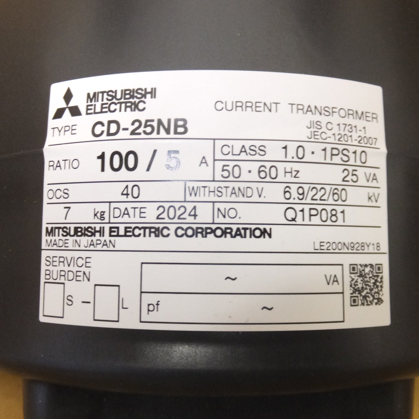 [送料無料] 未使用★三菱電機 MITSUBISHI 計器用変成器 変流器 電力管理用計器 CD-25NB　RATIO 100/5A★