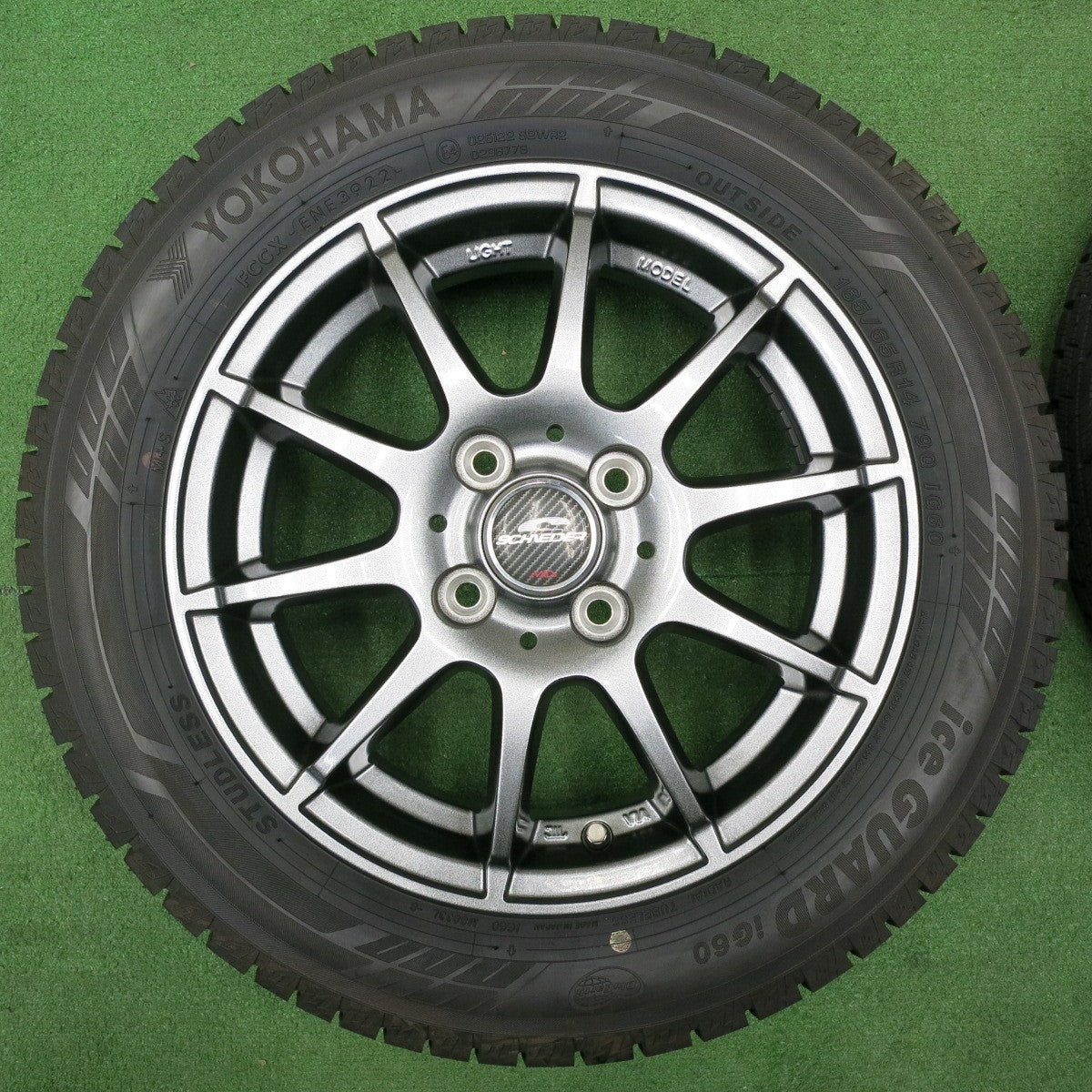 [送料無料] バリ溝！22年！キレイ！ほぼ10分★スタッドレス 165/65R14 ヨコハマ アイスガード iG60 SCHNEIDER MiD シュナイダー 軽自動車 ハスラー アトレー等 PCD100/4H★4122908NJス