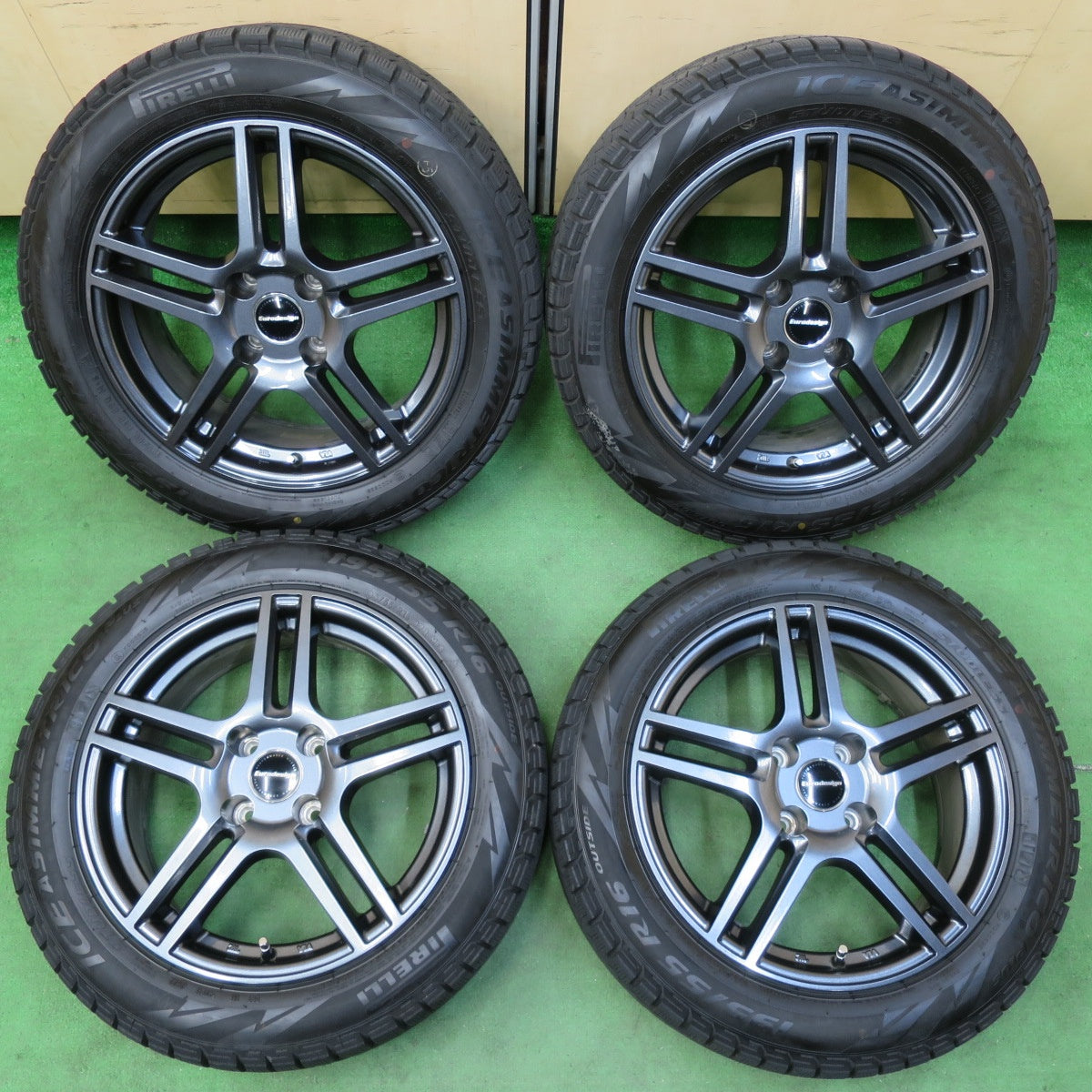 [送料無料] バリ溝！22年！キレイ！9分★プジョー 等 Eurodesign 195/55R16 スタッドレス ピレリ アイスアシンメトリコ プラス ユーロデザイン PCD108/4H★4110809イス