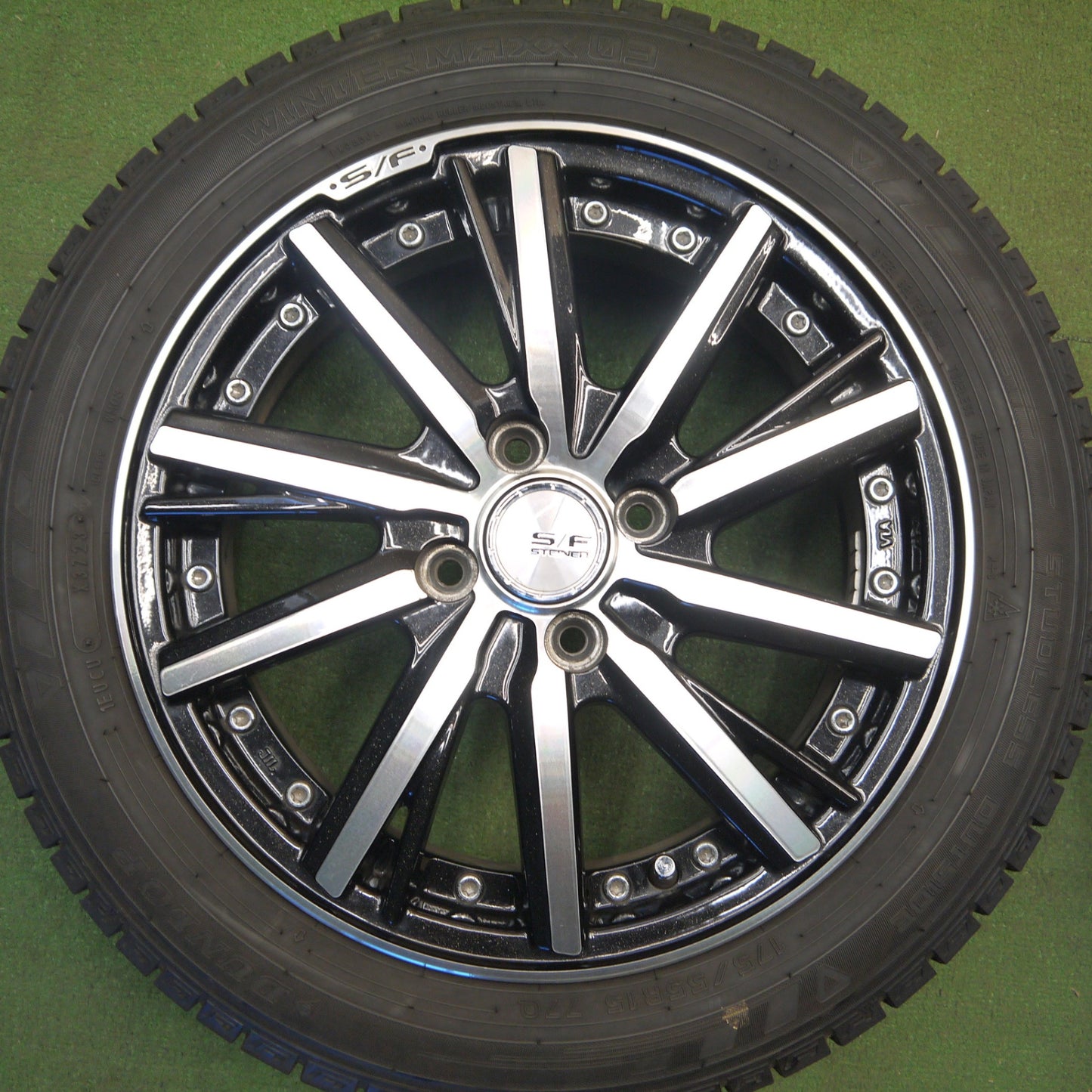 バリ溝！23年！9分★S/F STEINER 175/55R15 スタッドレス ダンロップ ウインターマックス 03 シュタイナー 15インチ PCD100/4H★6031708Hス