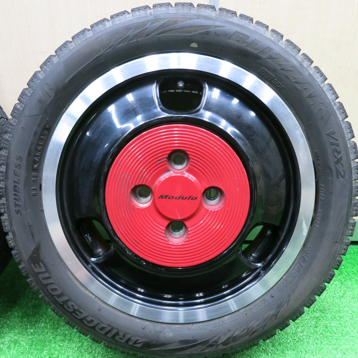 [送料無料] バリ溝！9.5分 レア★ホンダ N-BOX スラッシュ 純正 Modulo 165/55R14 スタッドレス ブリヂストン ブリザック VRX2 モデューロ PCD100/4H★4092304HAス