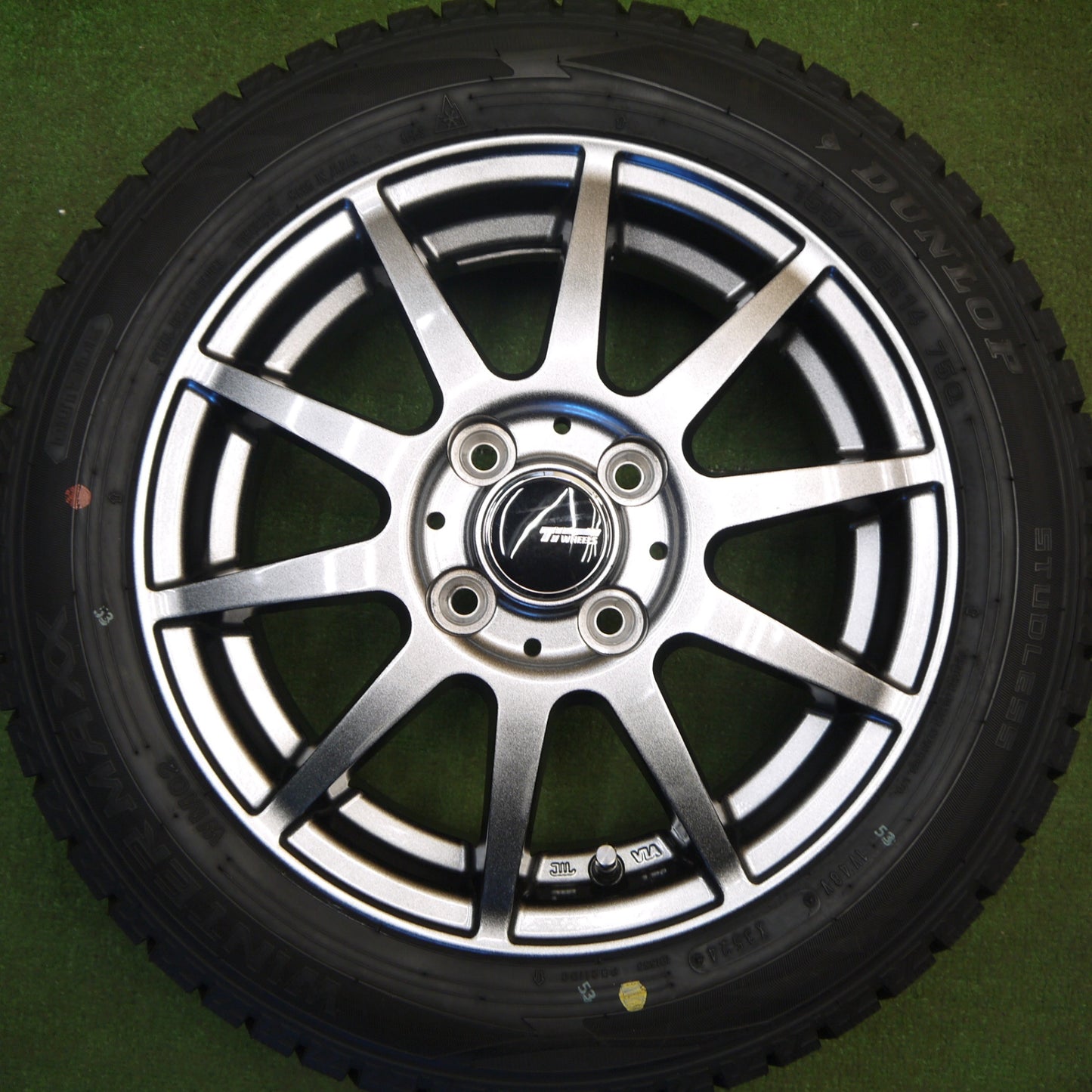 バリ溝！24年！キレイ！9.5分以上★スタッドレス 155/65R14 ダンロップ ウインターマックス WM02 Ti WHEELS 14インチ PCD100/4H★6031706Hス