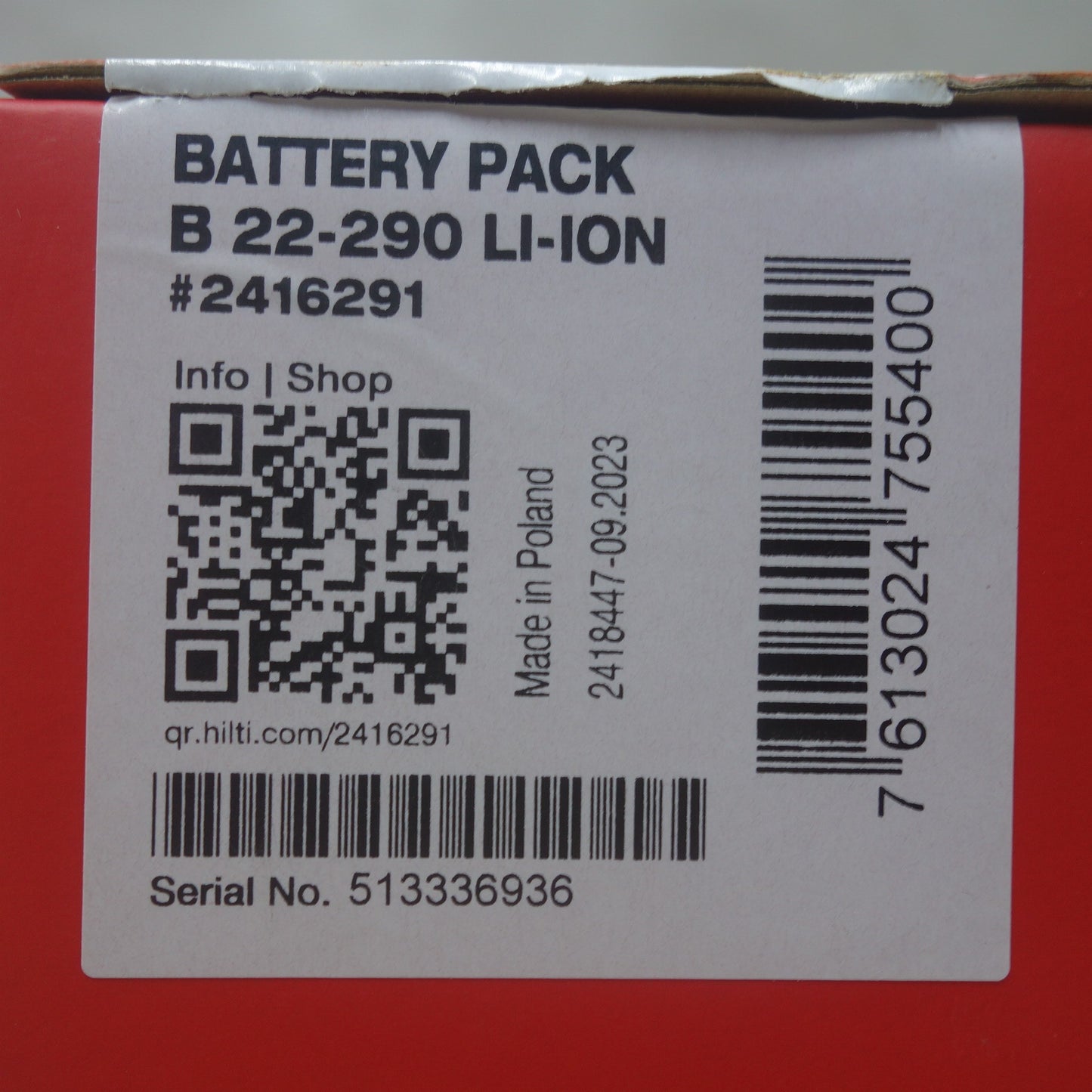 ●複数在庫有●[送料無料] 未使用◆HILTI ヒルティ バッテリーパック B 22-290 Li-ion BATTERY PACK #2416291◆