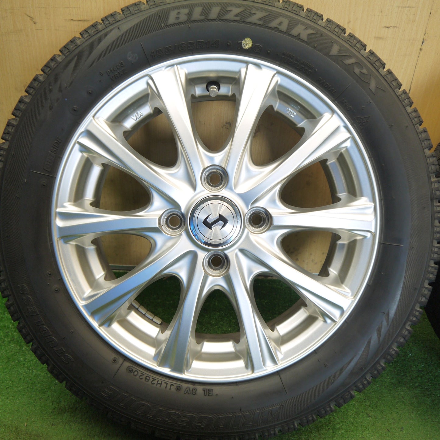 キレイ◎スタッドレス 155/65R14 ブリヂストン ブリザック VRX 社外 アルミ 14インチ PCD100/4H◎6080403Hス