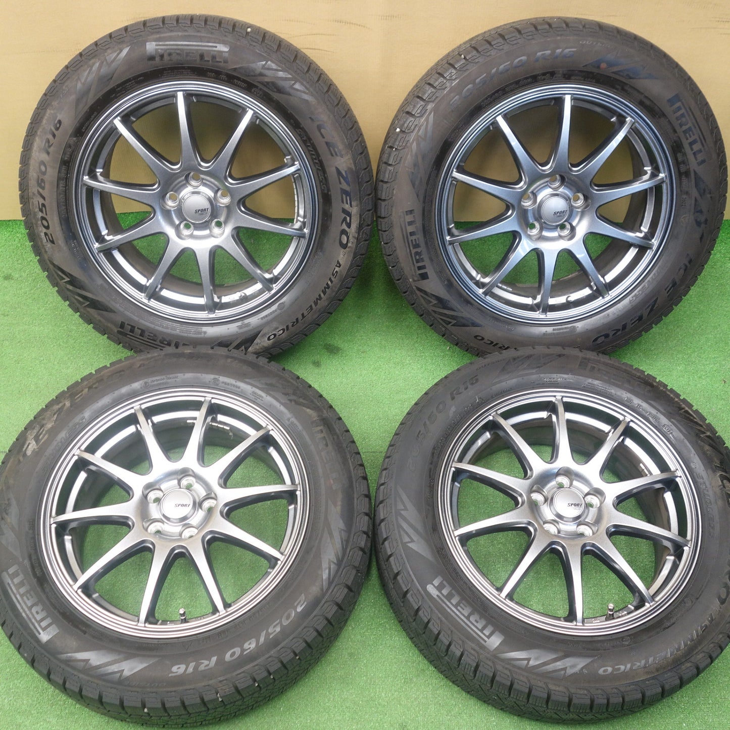 バリ溝！22年！キレイ！9.5分以上★レガシィ 等 205/60R16 スタッドレス ピレリ アイスゼロ アシンメトリコ SPORT ABELIA スポルト アベリア 16インチ PCD100/5H★6032303KTス