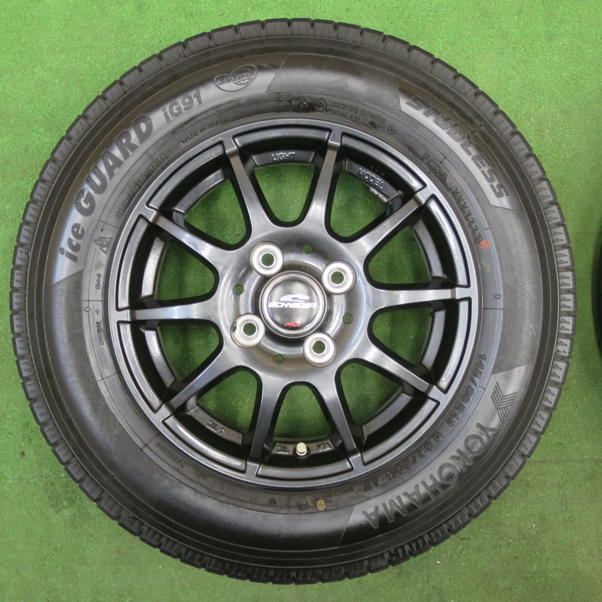 バリ溝！23年！キレイ！9.5分★スタッドレス 145/80R13 82/80N ヨコハマ アイスガード iG91 SCHNEIDER MiD シュナイダー 13インチ PCD100/4H★5112505TTス