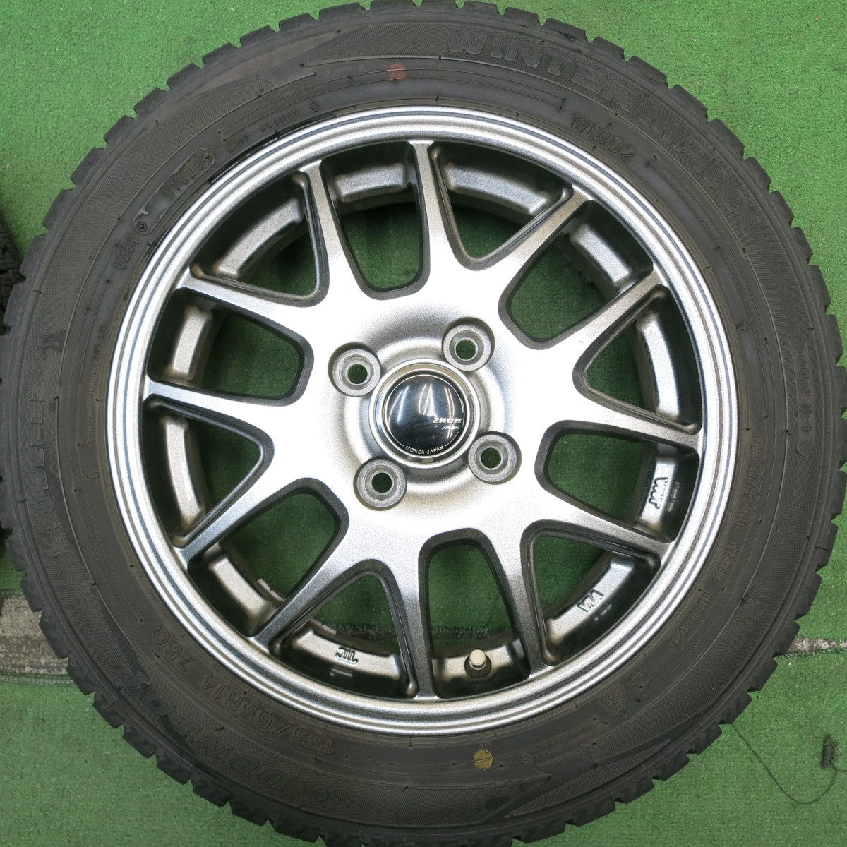 バリ溝！22年！8.5分★スタッドレス 155/65R14 ダンロップ ウインターマックス WM02 ZACK JP-205 MONZA ザック 14インチ PCD100/4H★5062106HAス