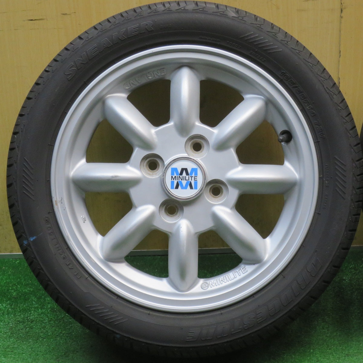 バリ溝！9分★ダイハツ ミラジーノ 純正 MINILITE 165/55R14 ブリヂストン スニーカー SNK2 14インチ ミニライト PCD100/4H★6050810NJノ