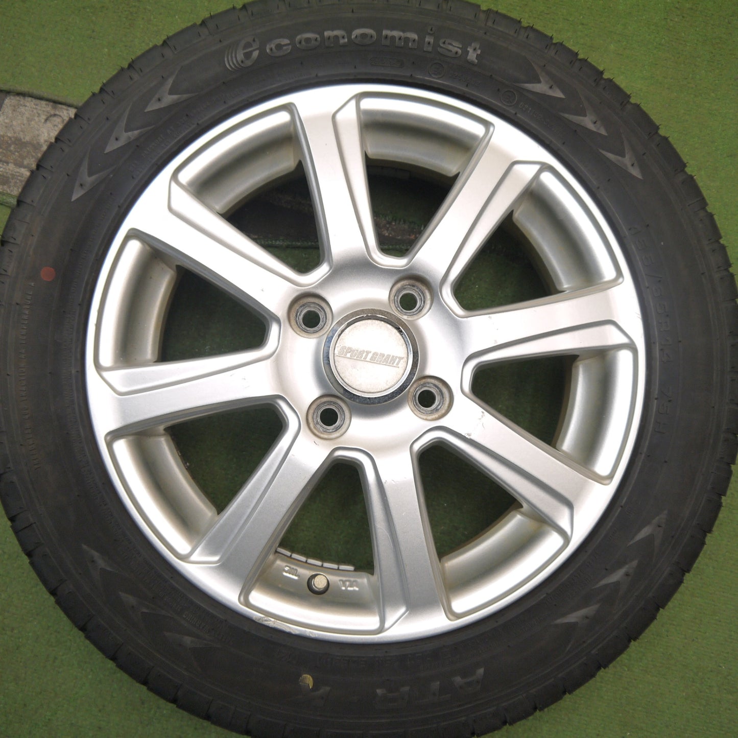 バリ溝！21年！9.5分★155/65R14 エコノミスト ATR-K SPORT GRAHT 社外 アルミ 14インチ PCD100/4H★5090102Hノ