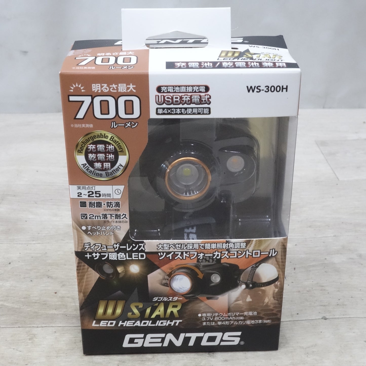 [送料無料] 未使用◆GENTOS ジェントス LED ヘッドライト WS-300H USB 充電式 700ルーメン ヘッドランプ 作業灯◆