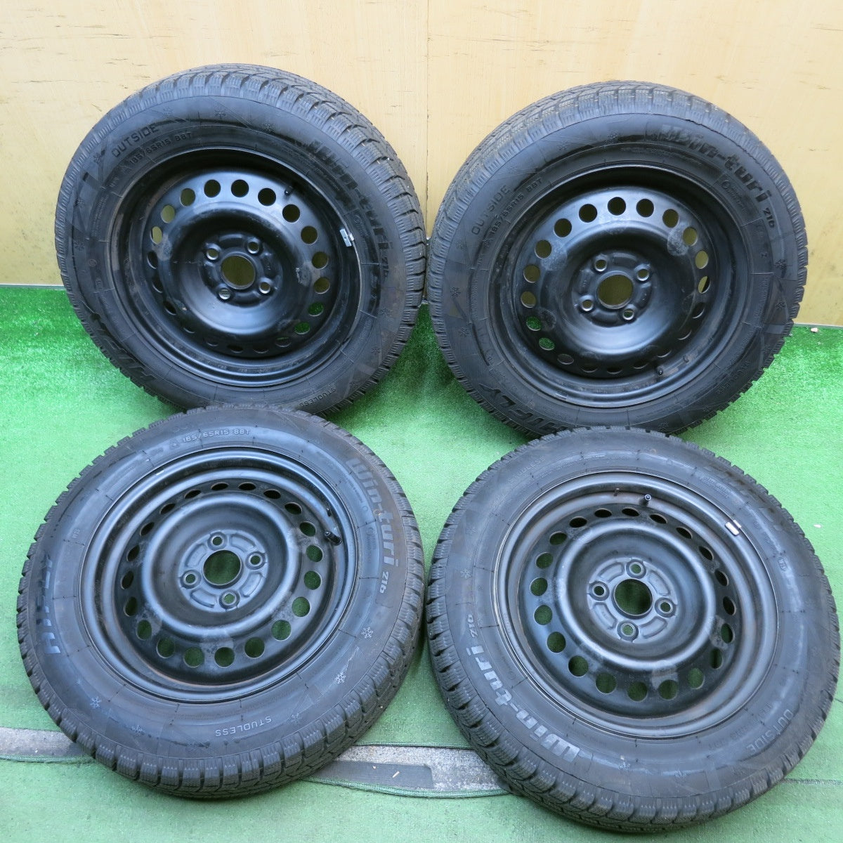 バリ溝！25年！ほぼ10分◎スタッドレス 185/65R15 ハイフライ Win-turi 216 スチール ホイール 15インチ PCD100/4H◎6080611HAス