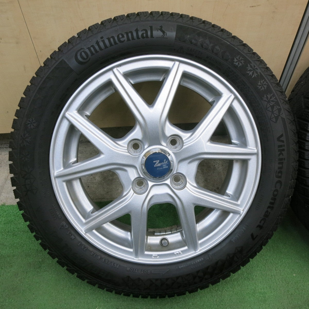 バリ溝！22年！キレイ！9分★スタッドレス 155/65R14 コンチネンタル バイキング コンタクト7 Zmeist M5 14インチ PCD100/4H★6012607ナス