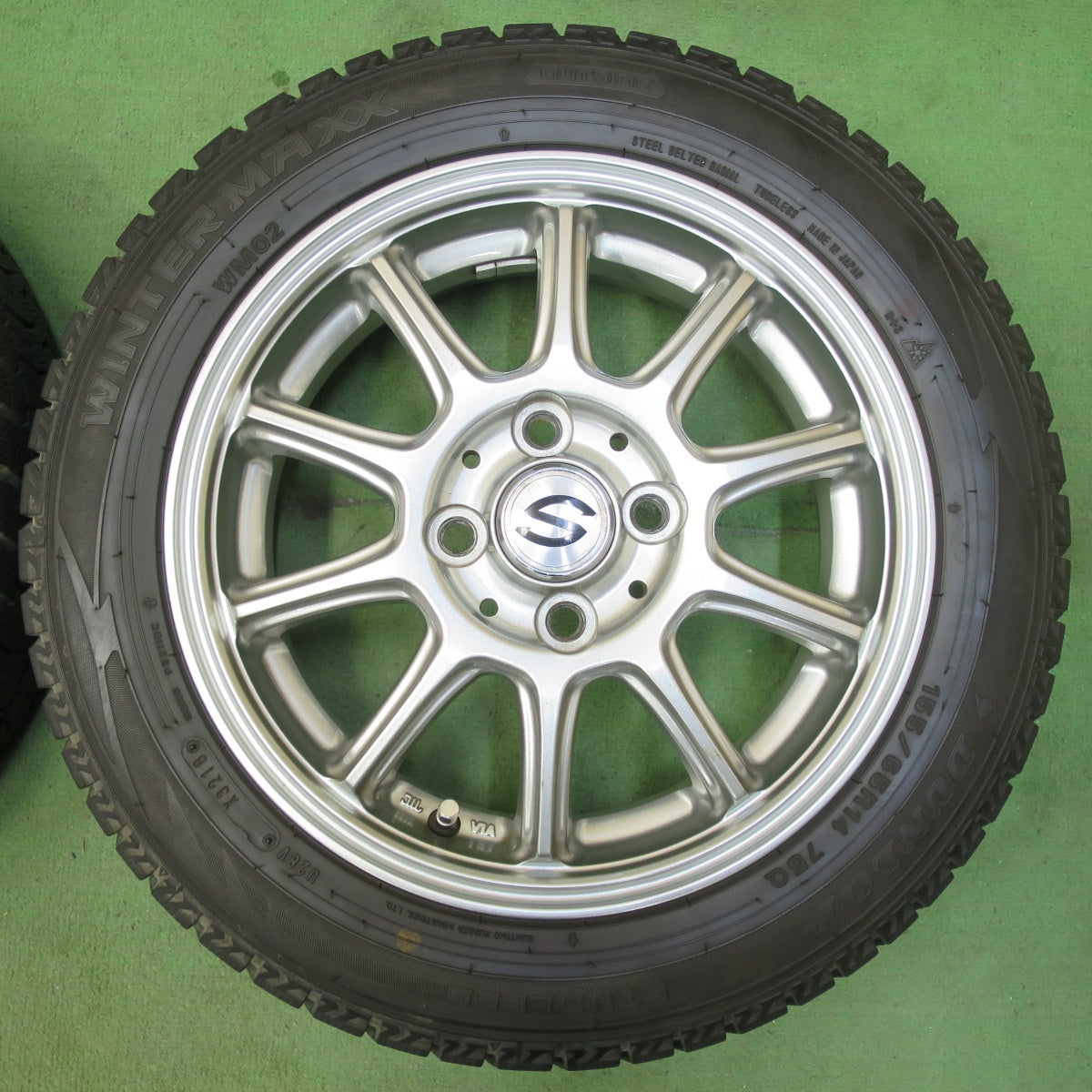 バリ溝！キレイ！9.5分★スタッドレス 155/65R14 ダンロップ ウインターマックス WM02 社外 アルミ 14インチ PCD100/4H★5051509イス