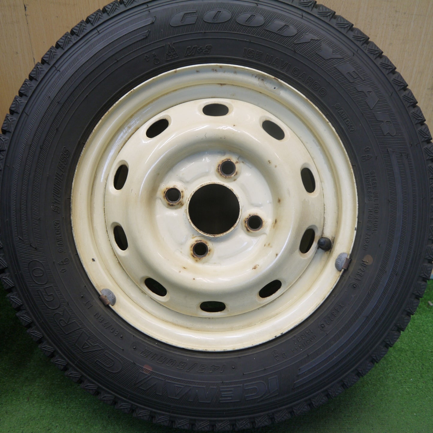 バリ溝！22年！9分◎スタッドレス 145/80R12 80/78N グッドイヤー アイスナビ CARGO スチール ホイール 12インチ PCD100/4H◎6081201Hス
