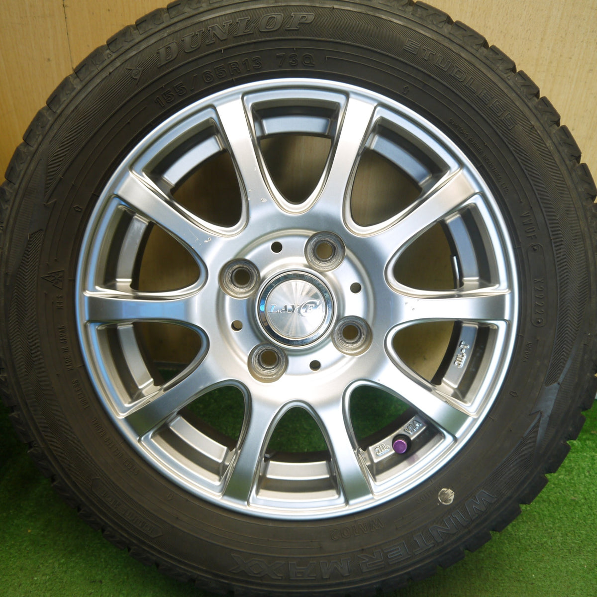 バリ溝！22年！8.5分◎スタッドレス 155/65R13 ダンロップ ウインターマックス WM02 LAYCEA レイシア 13インチ PCD100/4H◎6082604Hス