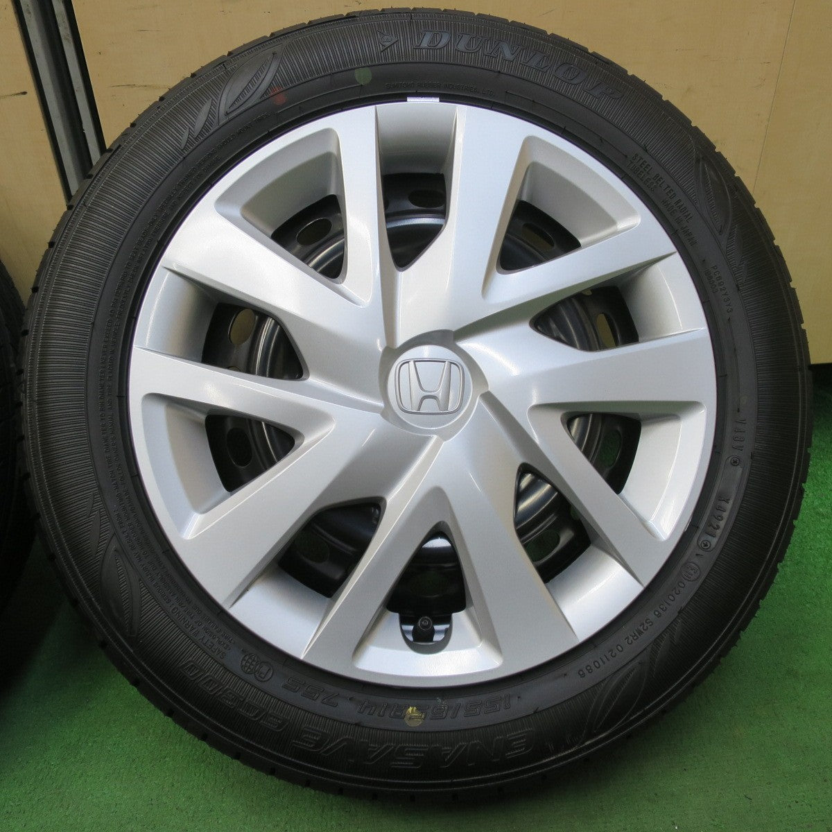 新車外し！21年★ホンダ JF N-BOX 純正 スチール 155/65R14 ダンロップ エナセーブ EC300 14インチ Nボックス NBOX PCD100/4H★5100608イノ