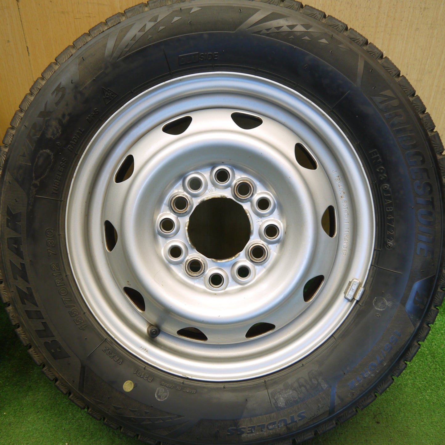 バリ溝！22年！キレイ！9分◎スタッドレス 155/70R12 ブリヂストン ブリザック VRX3 スチール ホイール 12インチ PCD100 110 114.3/4H マルチ◎6080505Hス