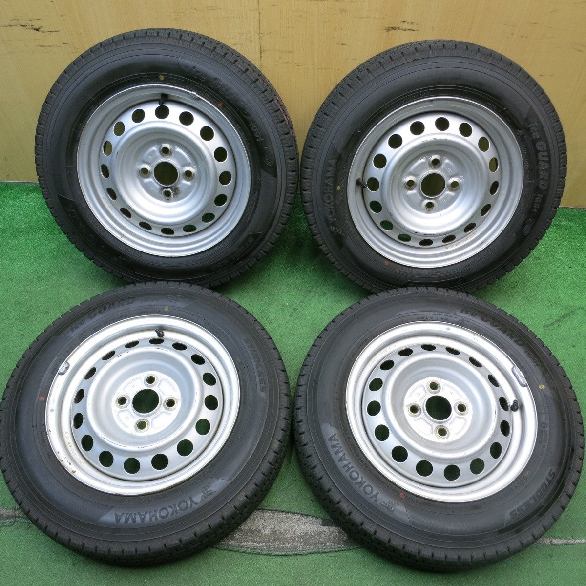 超バリ溝！24年！ほぼ10分★スタッドレス 155/80R14 88/86N ヨコハマ アイスガード iG91 スチール 14インチ PCD100/4H★5081406HAス