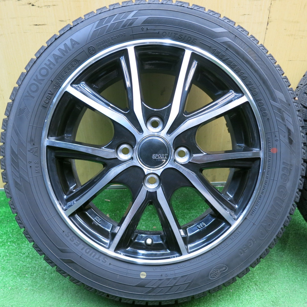 バリ溝！23年！9分★スタッドレス 155/65R14 ヨコハマ アイスガード iG60 SPORT KRONE スポルト クローネ 14インチ PCD100/4H★6041112HAス
