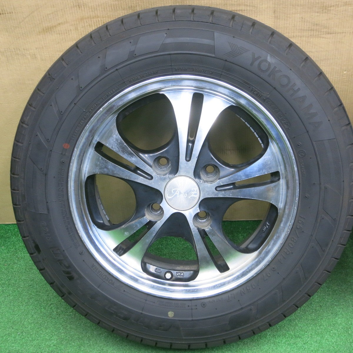 バリ溝！25年！9.5分★165/80R14 97/95N ヨコハマ BluEarth-Van RY55 A to Z 社外 アルミ ブルーアース 14インチ PCD114.3/4H★6021105NKノ