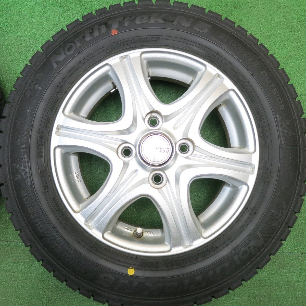 超バリ溝！24年！ほぼ10分★スタッドレス 145/80R13 オートバックス ノーストレック N5 SIBILLA NEXT XS-6 シビラ ネクスト 13インチ PCD100/4H★5121411HAス