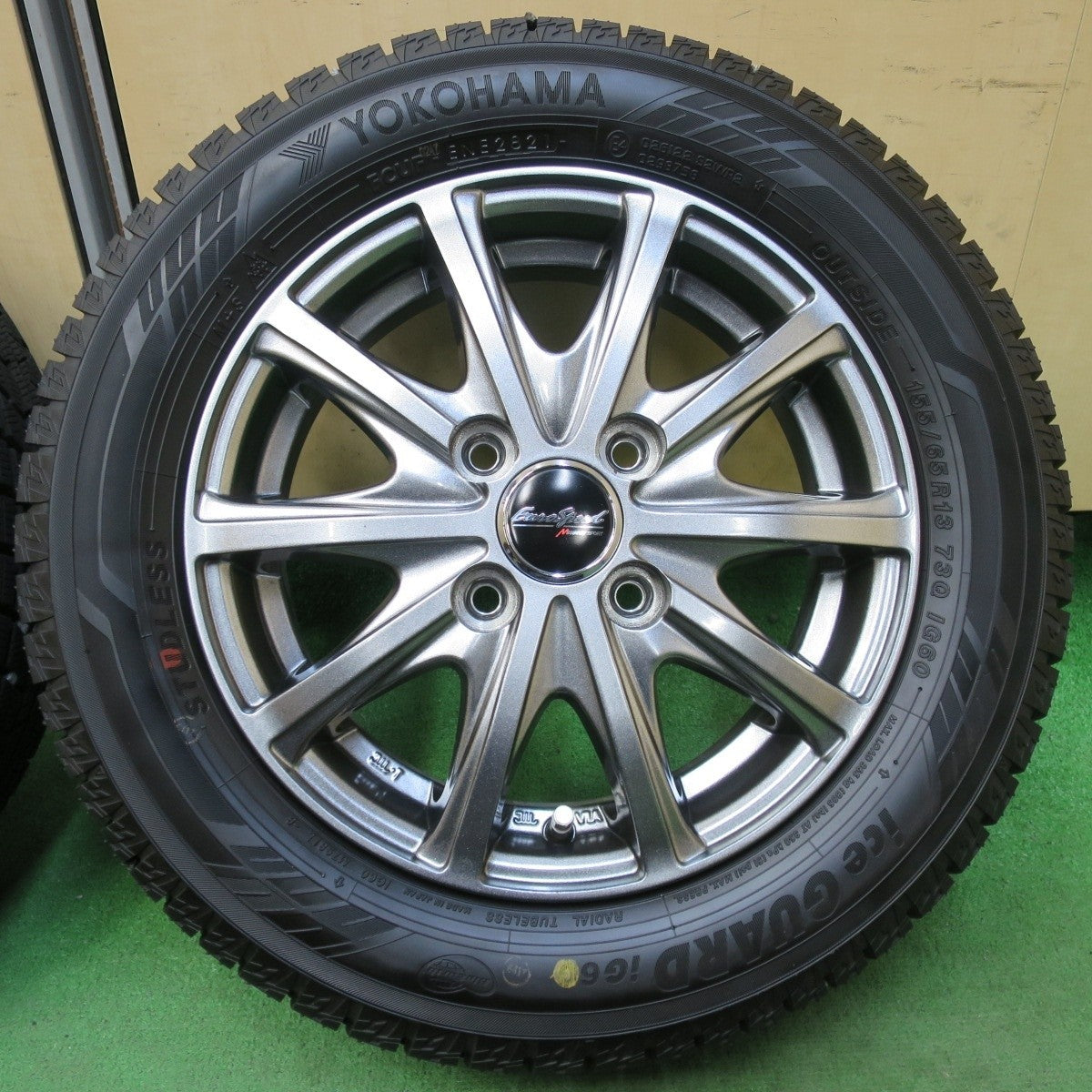 バリ溝！21年！キレイ！ほぼ10分★スタッドレス 155/65R13 ヨコハマ アイスガード iG60 EuroSpeed MANARAY SPORT ユーロスピード 13インチ PCD100/4H★5032710イス