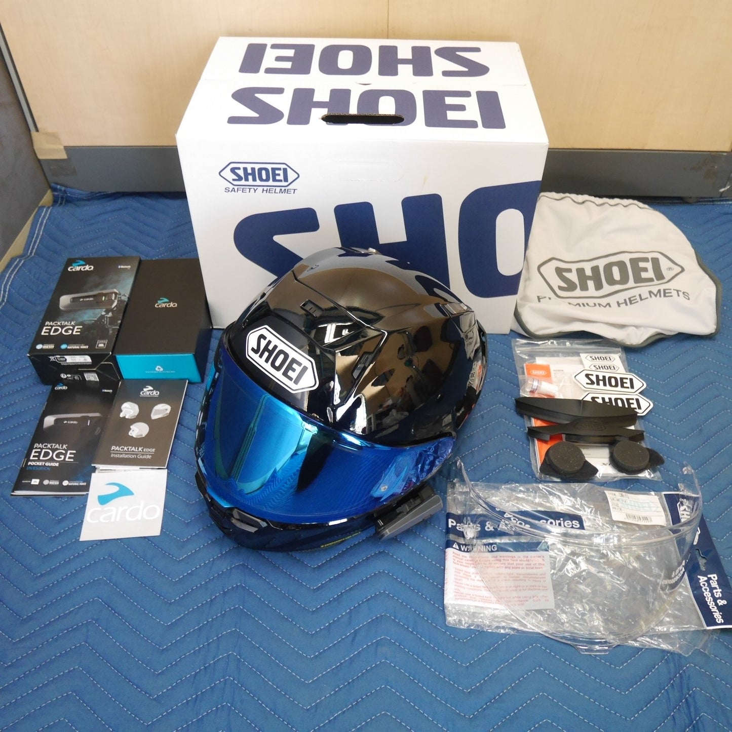 [送料無料] キレイ！セット☆SHOEI フルフェイス ヘルメット X-Fifteen XLサイズ インカム Cardo PACKTALK EDGE ショウエイ レース レーシング☆