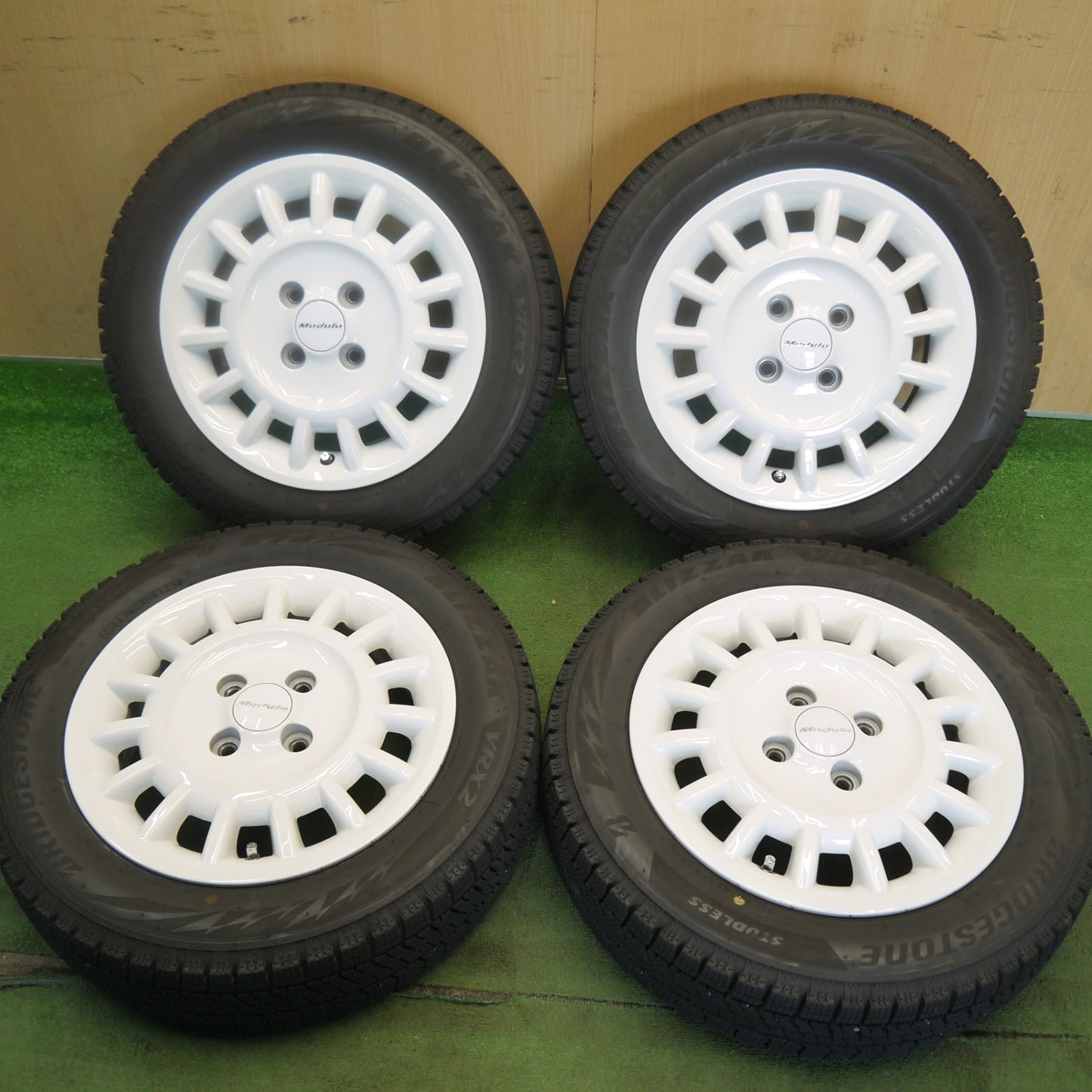 バリ溝！25年！キレイ！9.5分以上◎ホンダ N-BOX 純正 Modulo 155/65R14 スタッドレス ブリヂストン ブリザック VRX2 モデューロ 14インチ PCD100/4H◎6062303Hス