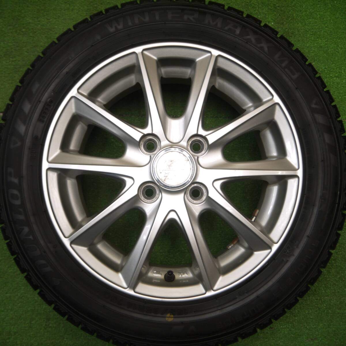 バリ溝！23年！キレイ！9.5分★スタッドレス 155/65R14 ダンロップ ウインターマックス03 Lanx 社外 アルミ 14インチ PCD100/4H★5010706Hス