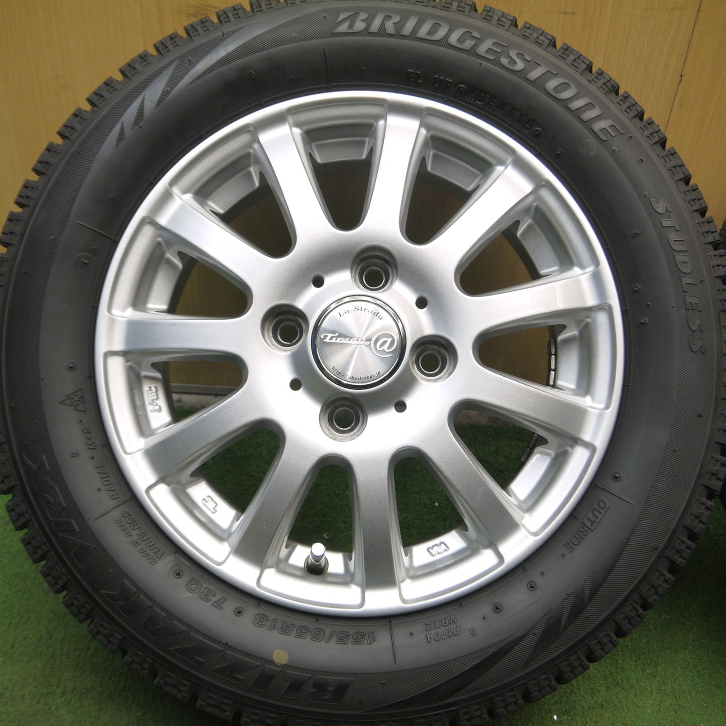 *送料無料* バリ溝！キレイ！9.5分★スタッドレス 155/65R13 ブリヂストン ブリザック VRX Tirado＠ 阿部商会 ティラード PCD100/4H★4060706Hス