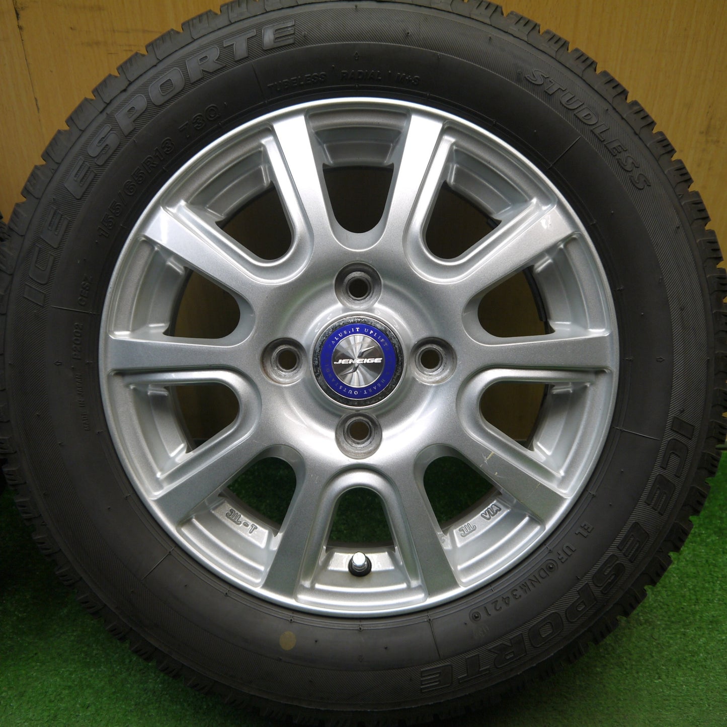 バリ溝！8.5分★スタッドレス 155/65R13 アイス エスポルテ JENEIGE 社外 アルミ 13インチ PCD100/4H★6030302Hス