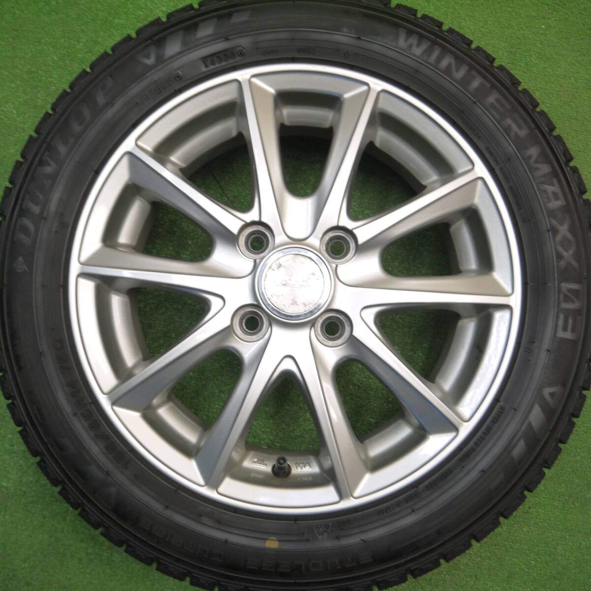バリ溝！23年！キレイ！9.5分★スタッドレス 155/65R14 ダンロップ ウインターマックス03 Lanx 社外 アルミ 14インチ PCD100/4H★5010706Hス