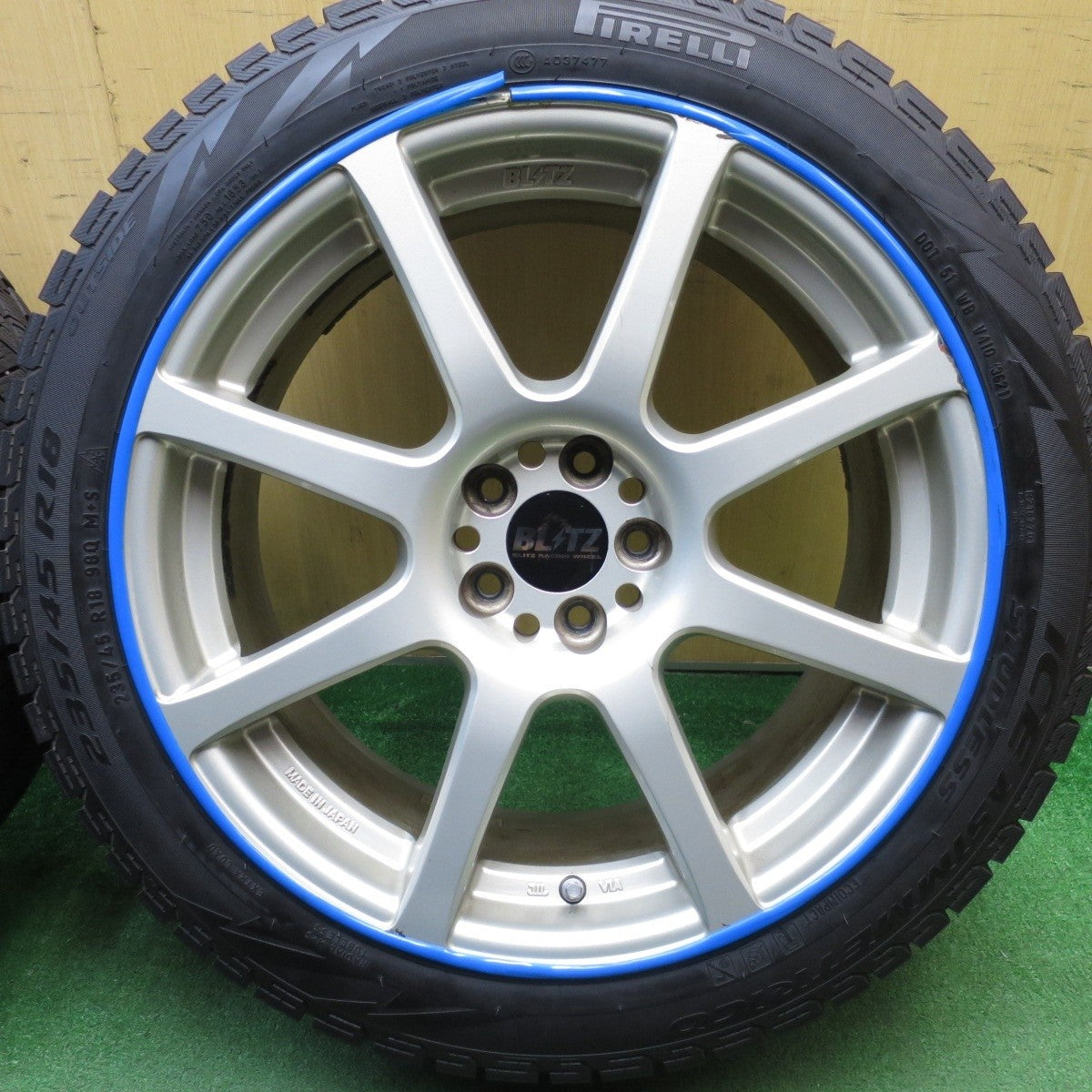 バリ溝！21年！9.5分以上★レガシィ 等 235/45R18 スタッドレス ピレリ アイスアシンメトリコ BLITZ BRW ブリッツ 18インチ PCD100/5H★5031114Hス