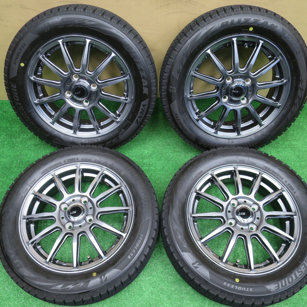 バリ溝！22年！キレイ！ほぼ10分★スタッドレス 155/65R14 ブリヂストン ブリザック VRX2 LCZ 012 社外 アルミ 14インチ PCD100/4H★5112805NKス