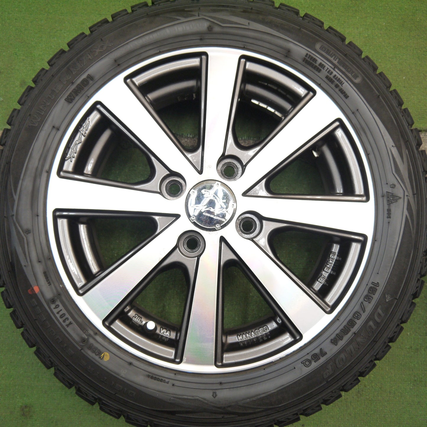 バリ溝！9.5分★スタッドレス 155/65R14 ダンロップ ウインターマックス WM01 SMACK ENKEI スマック エンケイ 14インチ PCD100/4H★5070703Hス