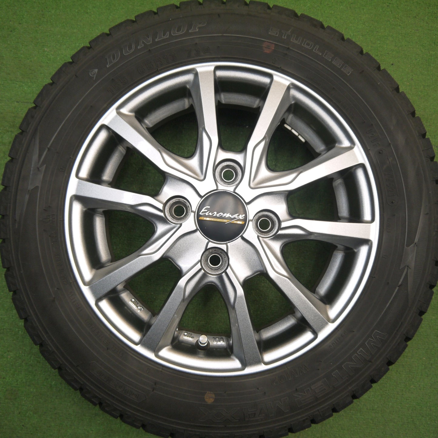 バリ溝！キレイ！8.5分★スタッドレス 155/65R13 ダンロップ ウインターマックス WM02 Euromax ユーロマックス 13インチ PCD100/4H★6022504Hス