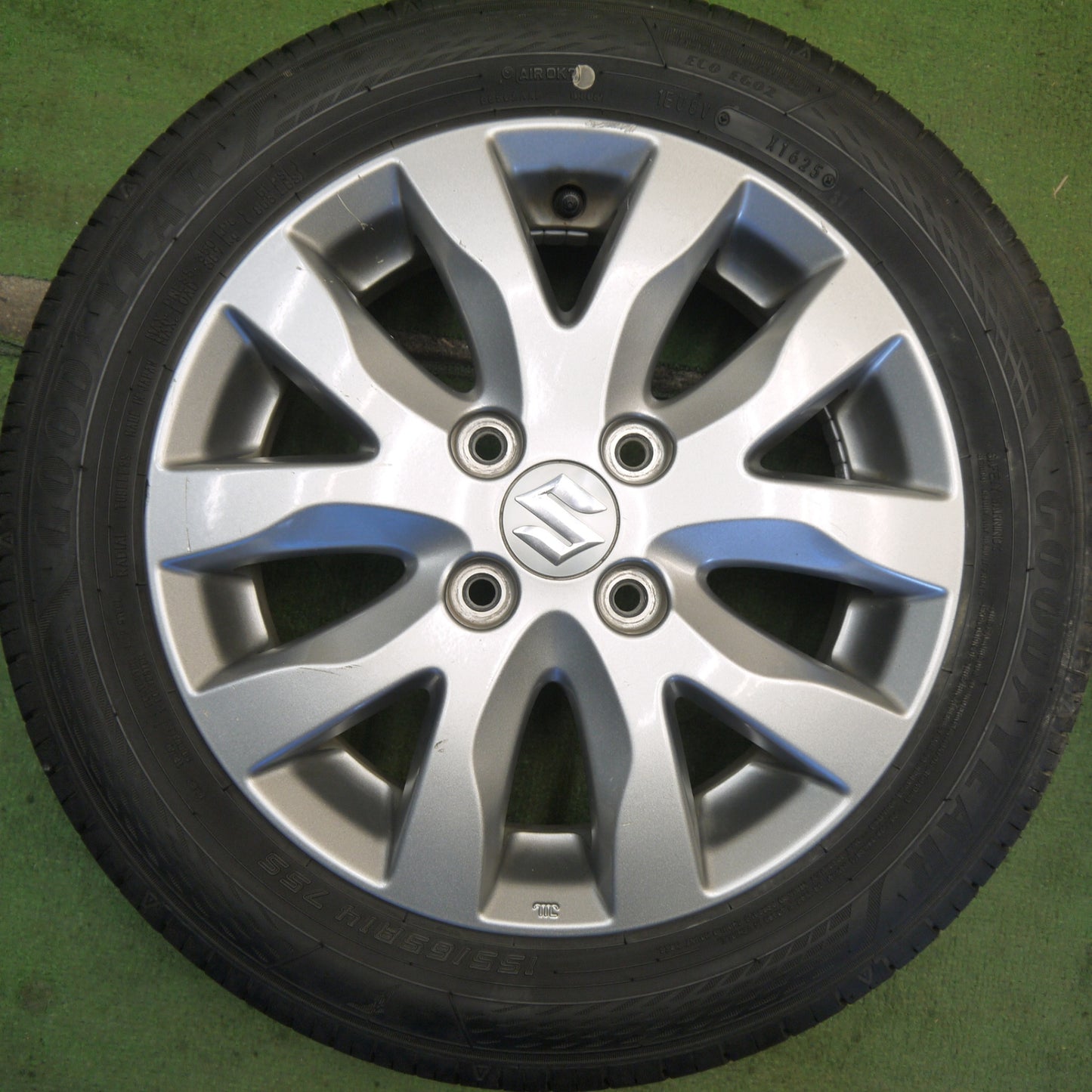 バリ溝！25年！9分◎スズキ MH23S ワゴンR スティングレー 純正 155/65R14 グッドイヤー EfficientGrip ECO EG02 14インチ PCD100/4H◎6072404Hノ