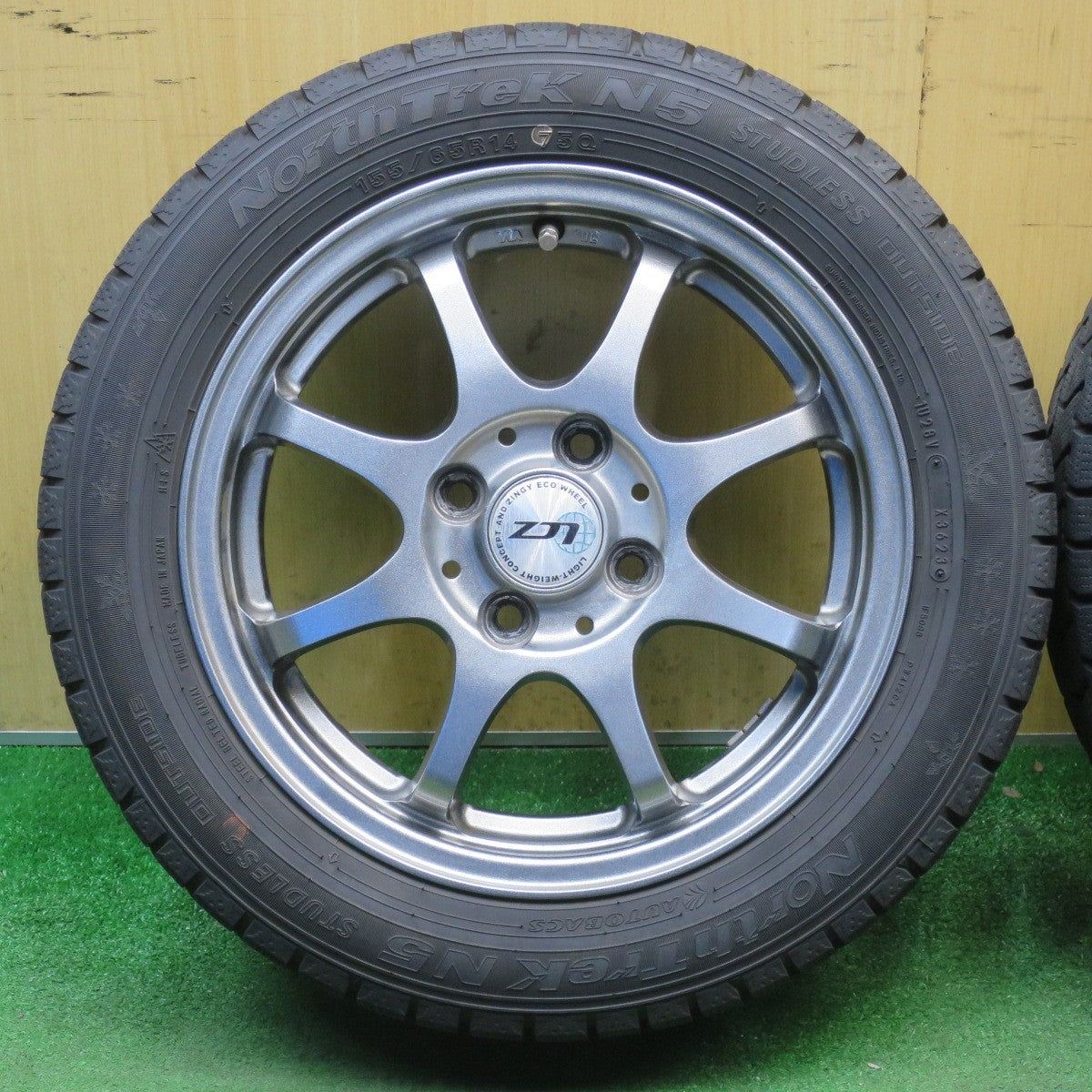 超バリ溝！23年！キレイ！9.5分以上★スタッドレス 155/65R14 オートバックス ノーストレック N5 LCZ 社外 アルミ 14インチ PCD100/4H★6032401NJス