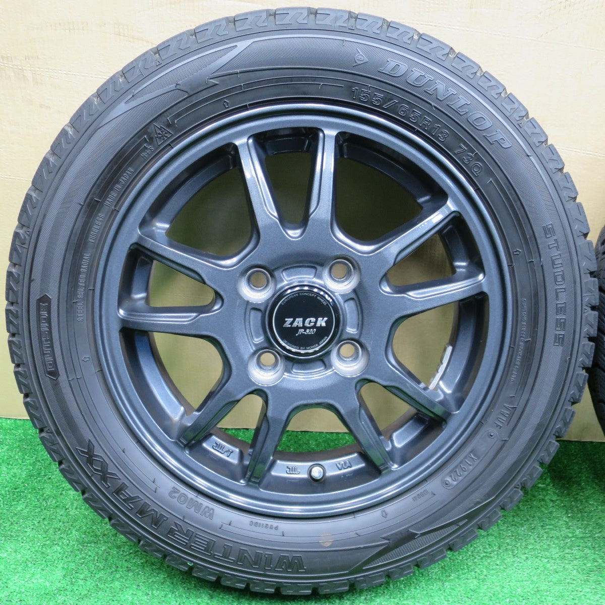 バリ溝！22年！キレイ！9分★スタッドレス 155/65R13 ダンロップ ウインターマックス WM02 ZACK JP-520 MONZA ザック 13インチ PCD100/4H★5112902NKス