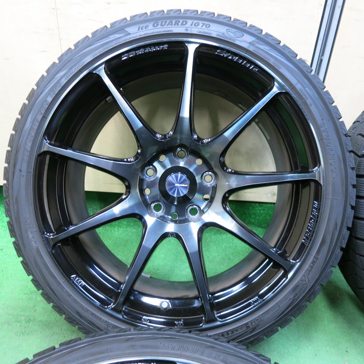 [送料無料] バリ溝！21年！キレイ！9.5分★スタッドレス WedsSport SA-99R 225/40R18 ヨコハマ アイスガード iG70 18インチ ウェッズスポーツ PCD114.3/5H★4112705SYス