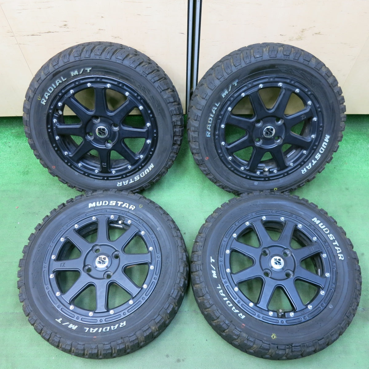 バリ溝！24年！9分★XTREME-J 165/65R14 マッドスター ラジアル M/T ホワイトレター 14インチ エクストリームJ PCD100/4H★5062610SYノ