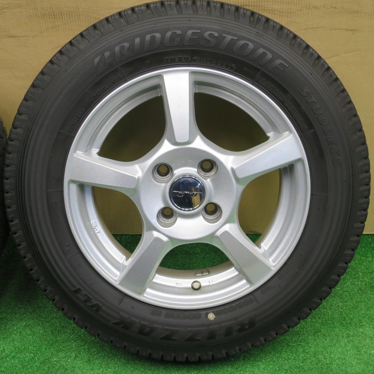 バリ溝！21年！9.5分★スタッドレス 155/80R14 88/86N ブリヂストン ブリザック VL1 CVW 社外 アルミ 14インチ PCD100/4H★5121401NKス