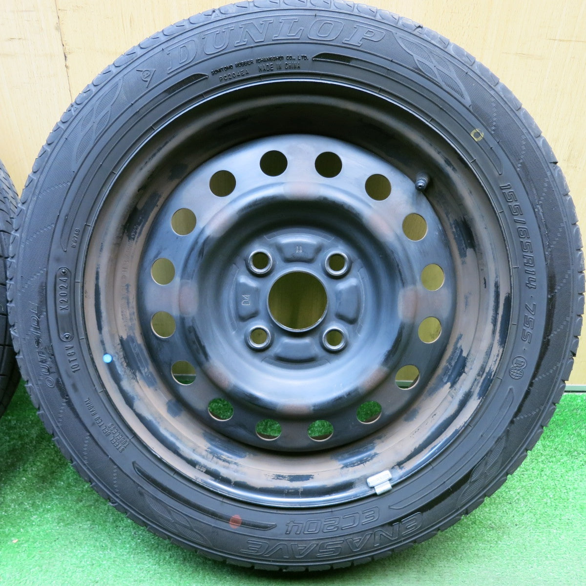 バリ溝！24年！8.5分★155/65R14 ダンロップ エナセーブ EC204 スチール ホイール 14インチ PCD100/4H★6032303HAノ