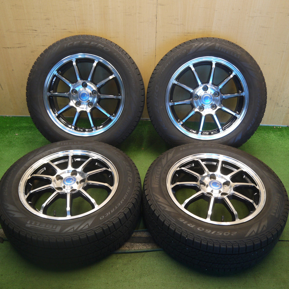 バリ溝！24年！9.5分以上◎スタッドレス 205/60R16 ピレリ アイスゼロ アシンメトリコ AL 社外 アルミ 16インチ PCD114.3/5H◎6083104Hス